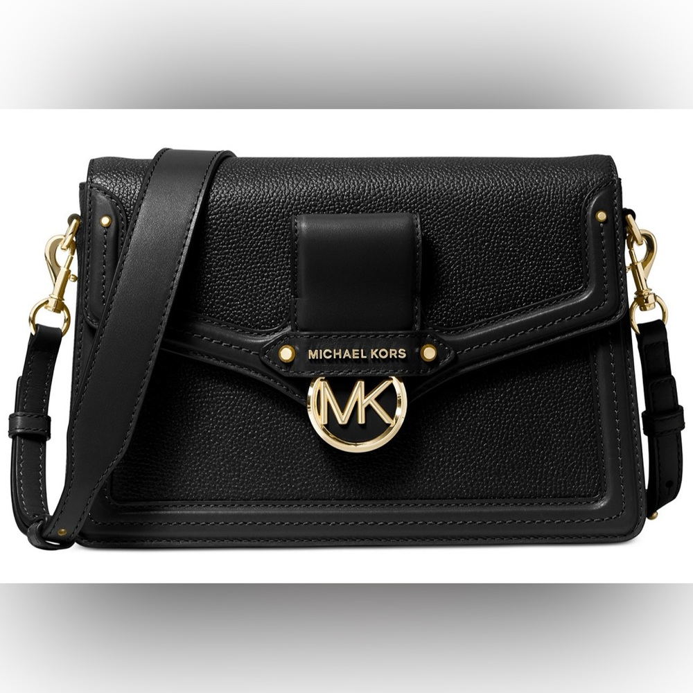 Michael Kors Jessie Medium Black Leather Shoulder Bag